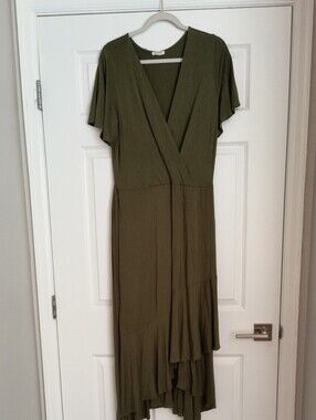 Kiyonna Olive Green High-Low Wrap-Style Dress